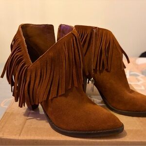 Jessica Simpson Fringe Suede Ankle Boots - Brown